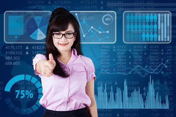 Business growth concept with happy woman