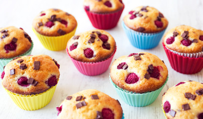 Group of delicious muffins placed on table