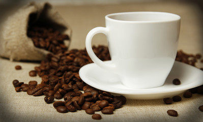 coffee mug and coffee beans