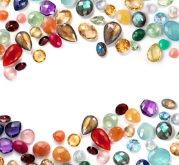 Fotobehang Bright colorful gemstones composition on white background. © joannap