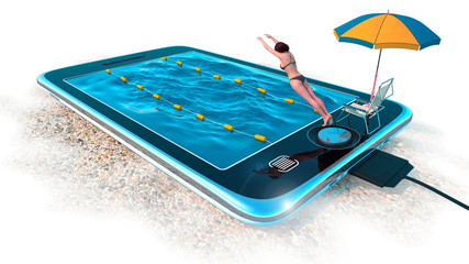 Digital tablet as water pool  communication concept