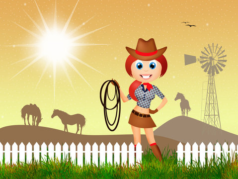 Cowgirl in the farm