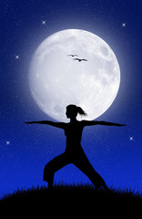 yoga pose in the moonlight