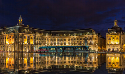 Obraz premium Tram on Place de la Bourse in Bordeaux - France