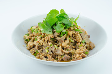 spicy minced pork salad, minced pork mash with spicy, Thai food