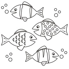 Fishes - coloring book, vector icon