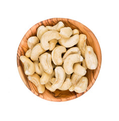 Cashew nuts in a wooden bowl