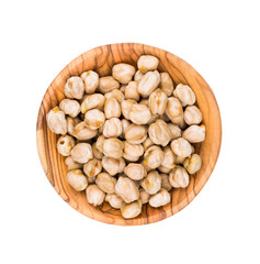 Chickpeas in a wooden bowl