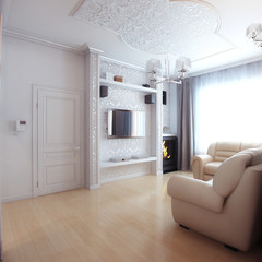Living Room Interior Design With White Leather Sofa