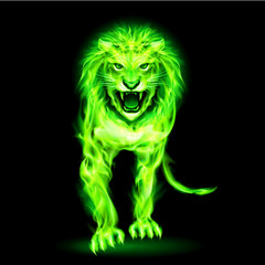 Naklejka premium Green fire lion