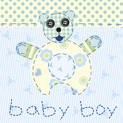 baby boy blue patchwork with teddy bear
