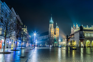 Fototapeta Poland, Krakow. Market Square at night. obraz