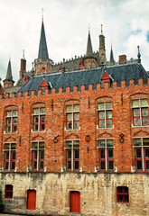 Fototapeta premium Houses along the canals of Brugge or Bruges, Belgium