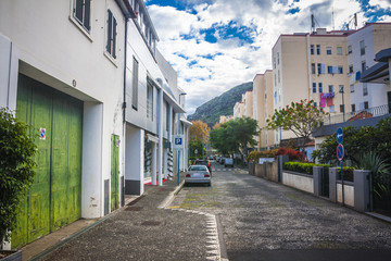 Beautiful streets of city Machico near airport in Madeira