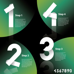 business template with paper fold numbers on dark and green