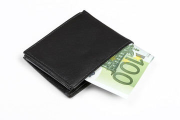 Wallet with euro banknotes isolated with clipping path