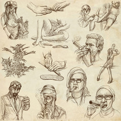 Fototapeta na wymiar Drugs and Narcotics (set no.1, paper) - Hand drawn illustrations