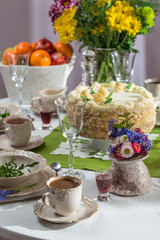 Birthday cake and coffee for a celebration