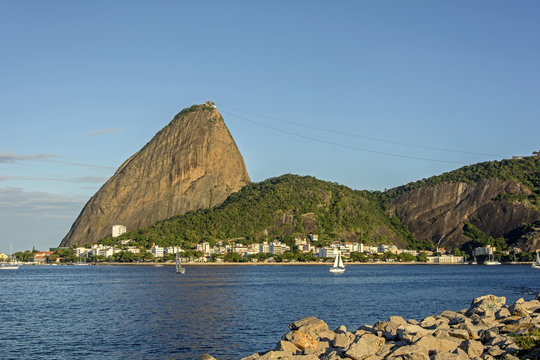 Sugar Loaf hill and Guanabara bay at evening in Rio de Janeiro