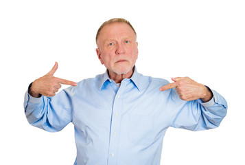 Arrogance. Self inflated senior man isolated on white background