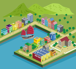 Illustration miniature buildings and roads