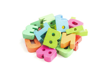 Colored card with letters of alphabet -multicolored plastic lett