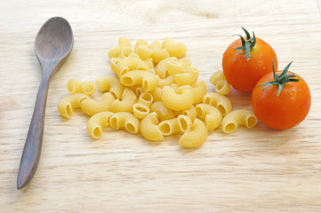 Macaroni ingredients concept (view from top)