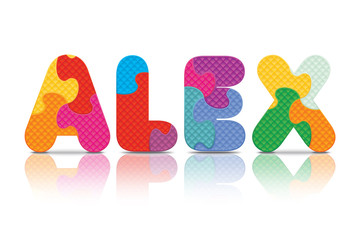 Vector ALEX written with alphabet puzzle