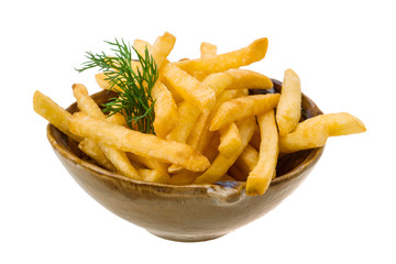French fries on white background