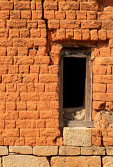 Window frame in brick wall