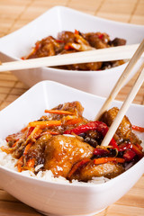 Sweet and sour chicken with rice