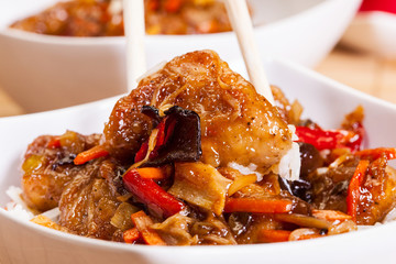 Sweet and sour chicken with rice