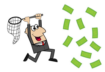 business man catches money