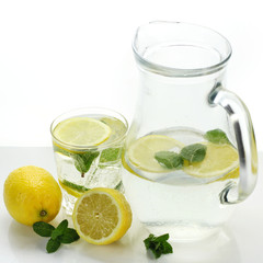 Glass of water with ice, mint and lime