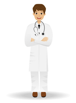 young doctor man on a white background