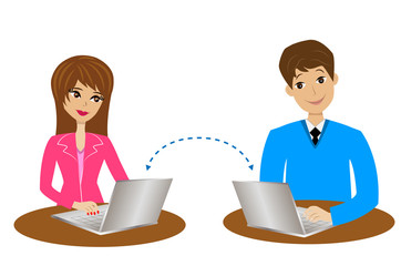 man and woman communicate over the internet