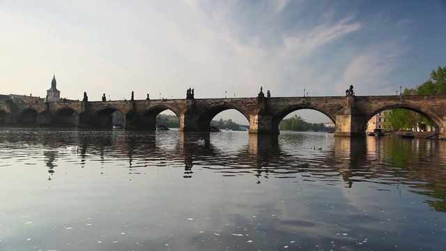 View from Kampa of Charles Bridge in Prague at sunrise