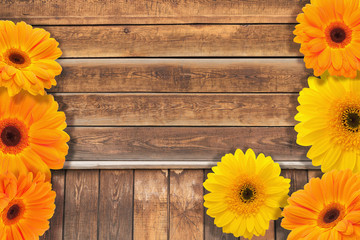 wooden texture and flowers