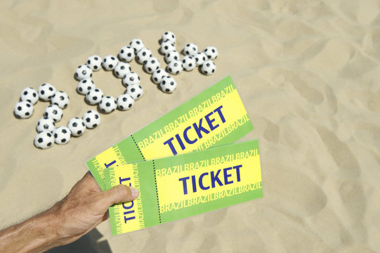 Two Brazil 2014 Tickets Football Soccer Balls Beach