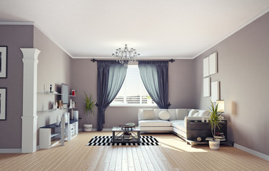 modern interior design (private apartment 3d rendering)
