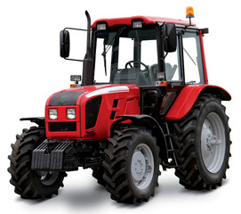Roter Traktor isoliert auf weißem Hintergrund