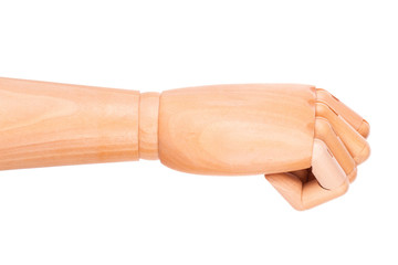 Closeup of right wooden hand - clenched fist