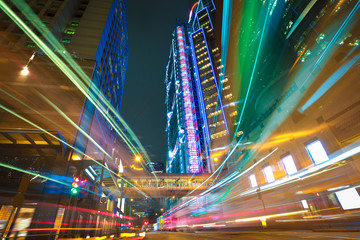 Fototapeta na wymiar HongKong of modern landmark buildings backgrounds road light tra