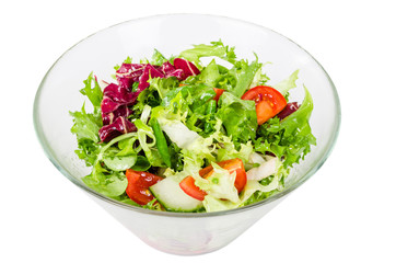 Fresh vegetable salad in bowl isolated on white