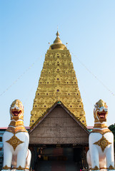 Two Lion guard statues in Wang Wiwekaram Thai temple, Sangklabur
