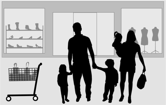 Family shopping. Silhouettes conceptual.