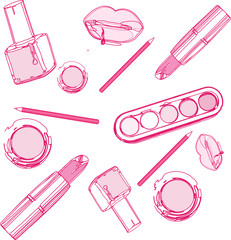 Isolated beautiful cosmetics and brushes for women