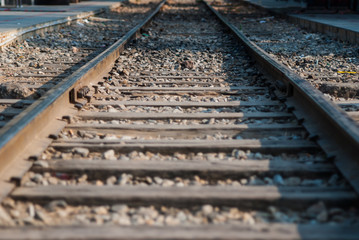 Close up old railway tracks