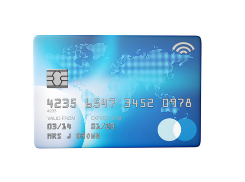 blue credit card 3d render flat front view