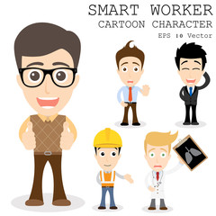 Smart worker cartoon character eps 10 vector illustration